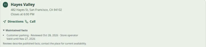 Actual LocatorStudio maintained fact review with a review date and expiry, using fictional project data