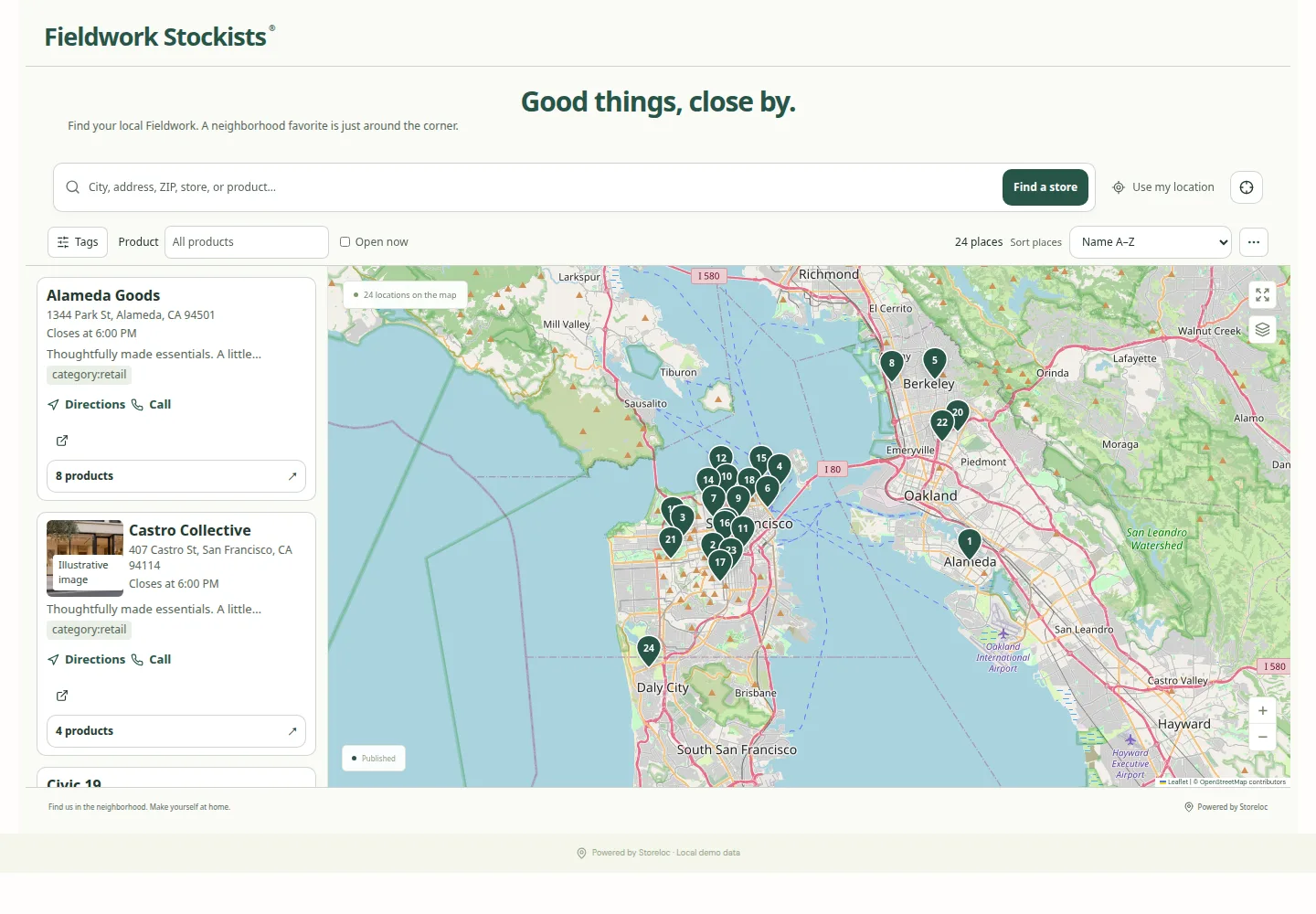 Actual LocatorStudio locator with customer results and a map.